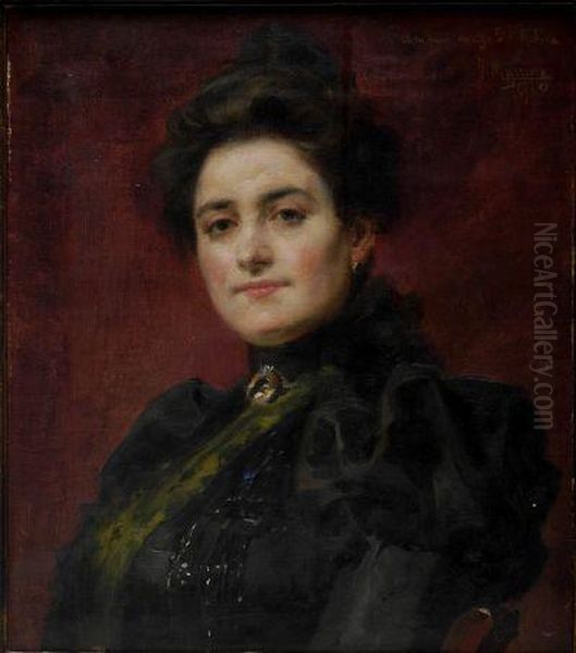 Retrato De Dama Con Vestido Negro. Oil Painting by Francisco Masriera y Manovens