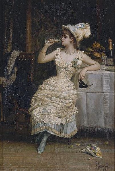 Dama En Interior Oil Painting by Francisco Masriera y Manovens