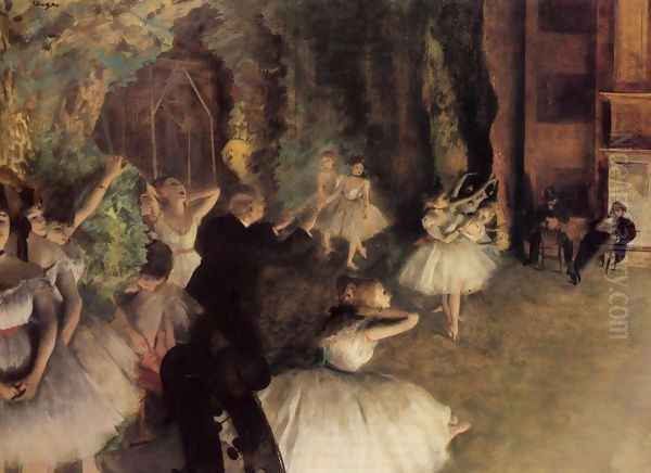 The Rehearsal Of The Ballet Onstage Oil Painting by Edgar Degas