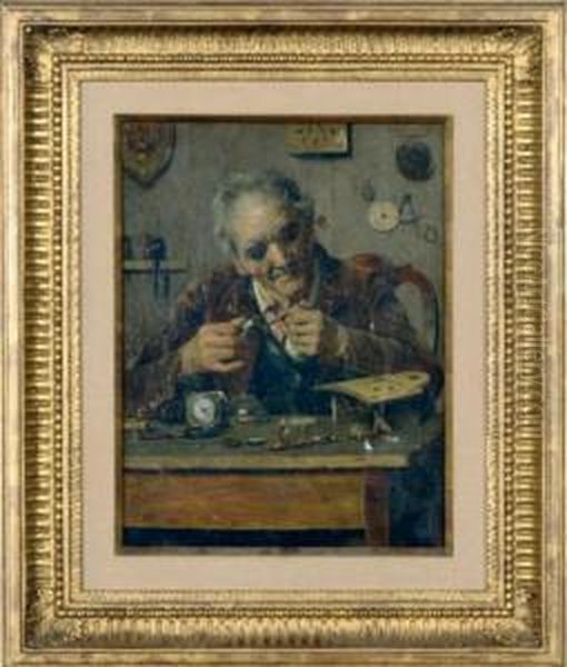 The Clockmaker Oil Painting by Pompeo Massini