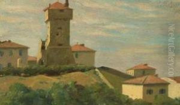 Paese Toscano Con Torre Oil Painting by Pompeo Massini