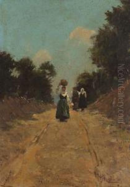 Paesaggio Con Figure Oil Painting by Pompeo Massini