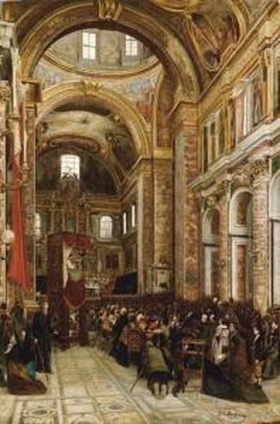 Cerimonia Religiosa Nella Cattedrale Oil Painting by Pompeo Massini