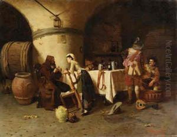 Late Night At The Tavern Oil Painting by Pompeo Massini