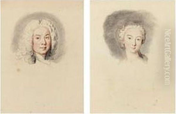 Ensemble De Seize Portraits En Buste Dont Treize Hommes En Perruque Et Trois Femmes Oil Painting by Jean Baptiste Masse