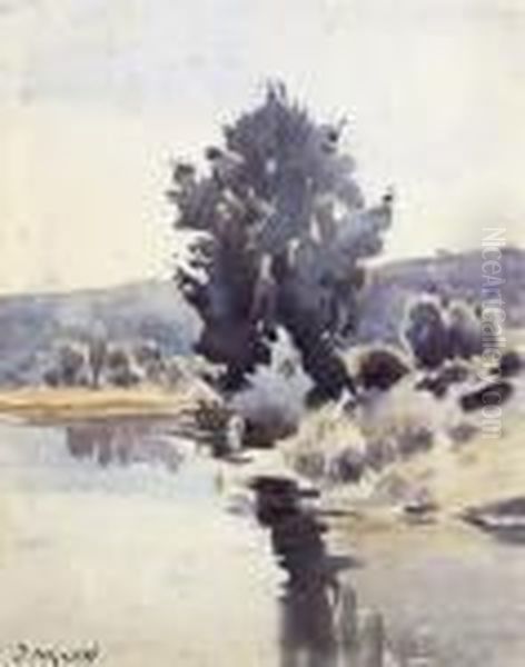 A Calm Stretch Of The River Oil Painting by Jean Eugene Masse