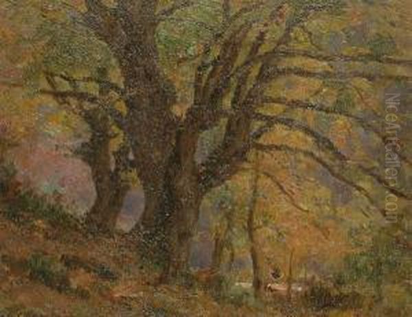 Autumnal Woodland Scene Oil Painting by Jean Eugene Masse