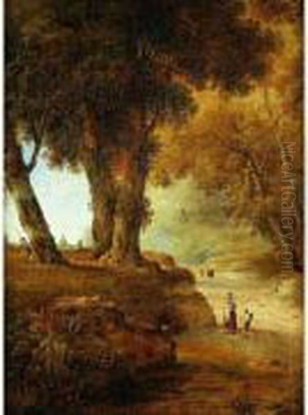 Paysanne Sur Un Chemin Pres D'une Ville Italienne Oil Painting by D'Azeglio Massimo