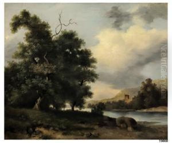 Paesaggio Fluviale Con Castello Oil Painting by D'Azeglio Massimo