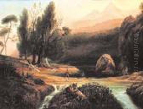 Figure Sul Torrente Oil Painting by D'Azeglio Massimo