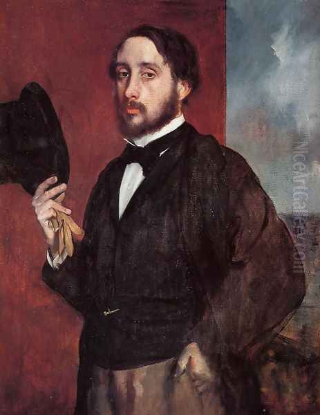 Self-Portrait: Degas Lifting His Hat Oil Painting by Edgar Degas