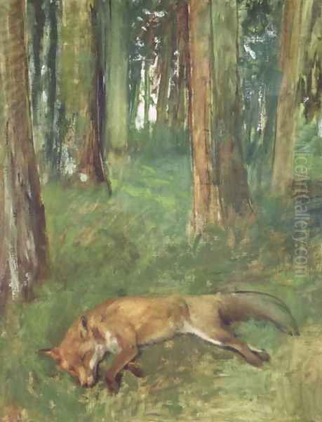 Dead fox lying in the Undergrowth, 1865 Oil Painting by Edgar Degas