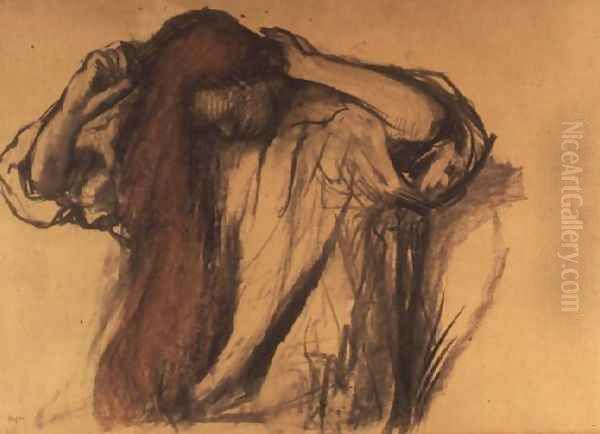 Woman combing her hair Oil Painting by Edgar Degas