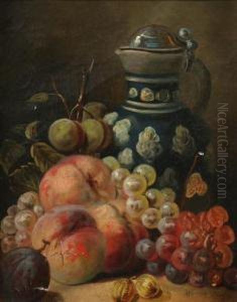 Still Life With Fruit And Pitcher And Floral Still Life: Two Works Oil Painting by Benedict Masson