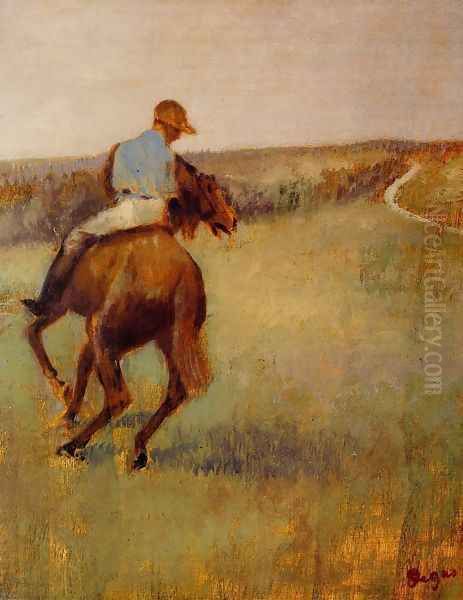 Jockey in Blue on a Chestnut Horse Oil Painting by Edgar Degas