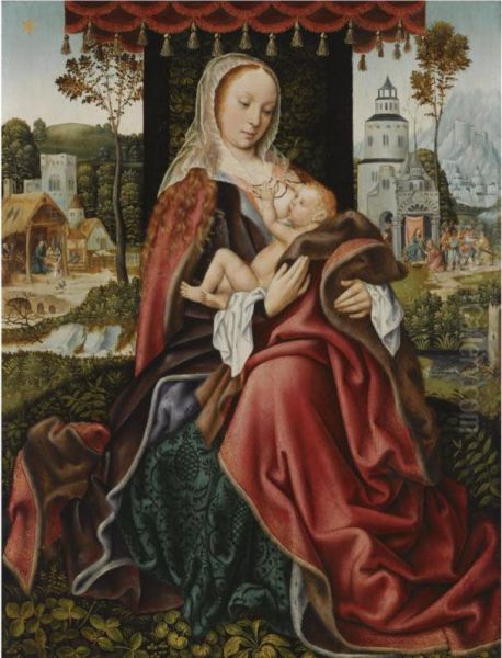 The Virgin And Child In A 
Landscape Setting, With The Nativity Andthe Adoration Of The Magi In The
 Background Oil Painting by The Master Of Frankfurt