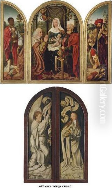 The Adoration Of The Magi: A Triptych; Outer Faces: The Annunciation Oil Painting by The Master Of Frankfurt