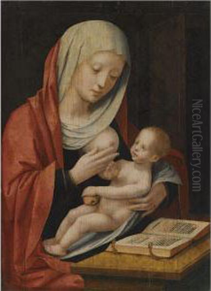 Virgin And Child Seated Before A Lectern Oil Painting by The Master Of The Female Half-Lengths