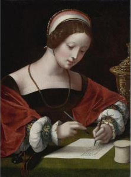 The Magdalene Writing A Letter Oil Painting by The Master Of The Female Half-Lengths