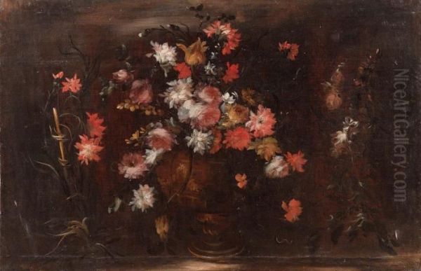 Natura Morta Con Fiori Entro Un Vaso Oil Painting by Master Of The Guardeschi Flowers