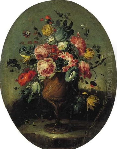 Vaso Di Fiori Su Un Piano Di Pietra, En Plein Air Oil Painting by Master Of The Guardeschi Flowers