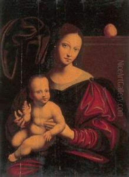 Virgin And Child With An Orange Oil Painting by Master Of The Half-Length Figures