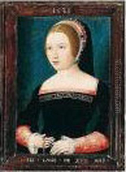 Portrait Of A Young Woman Holding A Chain Oil Painting by Master Of The Legend Of The Magdalene