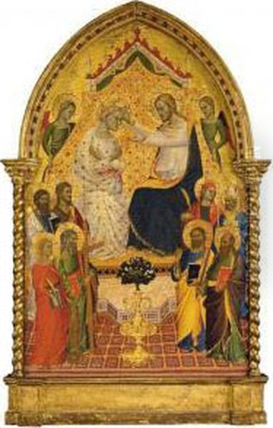 Coronation Of The Virgin, With 
Saints Catherine, Matthew, John The Baptist, Peter, Paul, A Bishop Saint
 (nicholas Of Bari?) And A Martyred Female Saint Oil Painting by Master Of The Misericordia