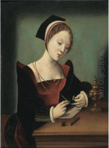 The Virgin Reading In An Interior Oil Painting by Italian Unknown Master