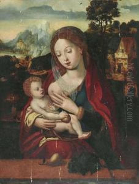 Madonna And Child Before A Landscape. Oil Painting by Italian Unknown Master