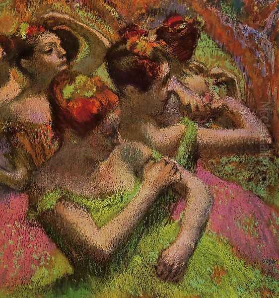 Ballerinas Adjusting Their Dresses Oil Painting by Edgar Degas