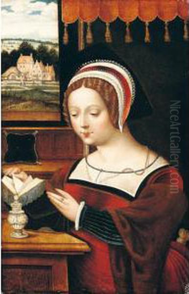 Mary Magdalene Reading, Seated Before An Open Window Oil Painting by Italian Unknown Master