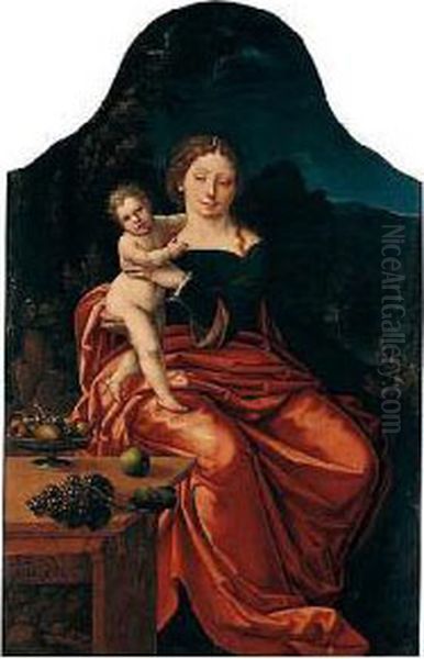 Virgin And Child In A Landscape Oil Painting by Italian Unknown Master