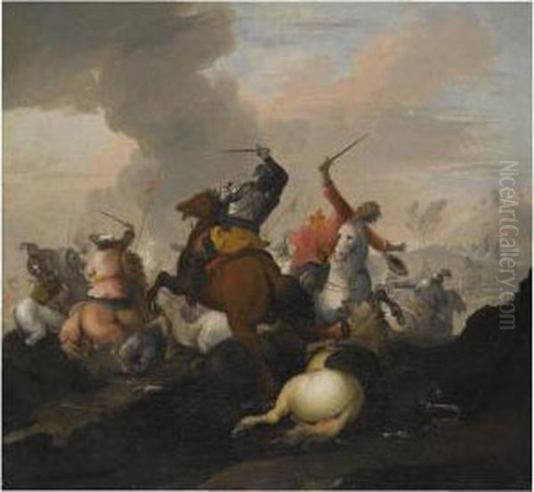 A Pair Of Battle Scenes Between Christians And Ottomans Oil Painting by Marzio Masturzio