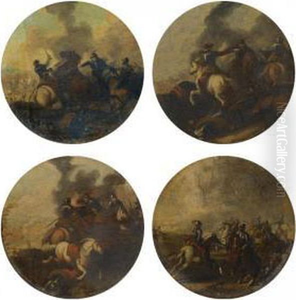 A Set Of Four Cavalry Skirmishes Oil Painting by Marzio Masturzio