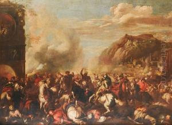 A Cavalry Battle Between Turks And Christians Oil Painting by Marzio Masturzio