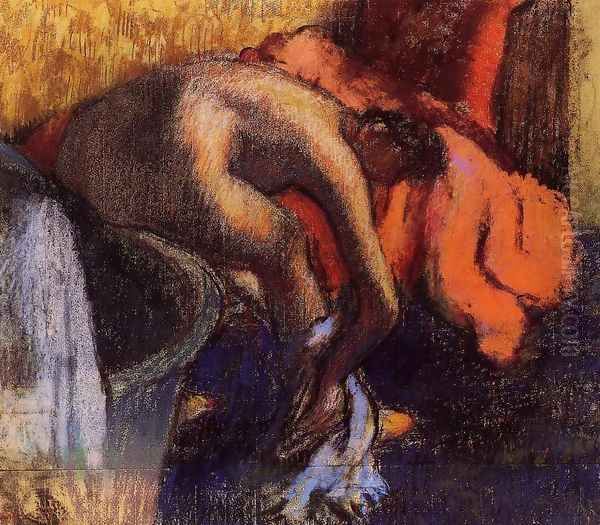 After Bathing, Woman Drying Her Leg Oil Painting by Edgar Degas