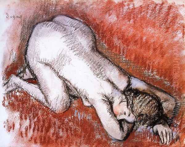 Kneeling Nude Oil Painting by Edgar Degas