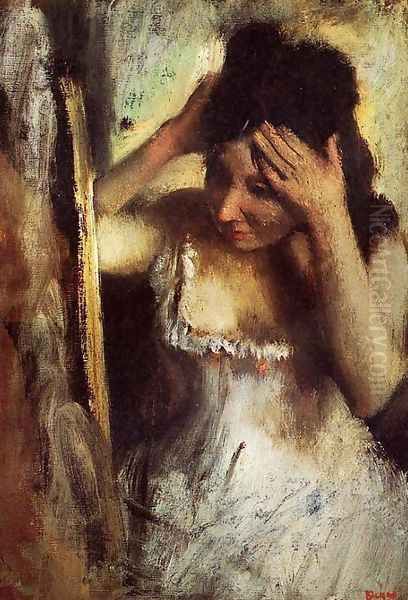 Woman Combing Her Hair before a Mirror Oil Painting by Edgar Degas