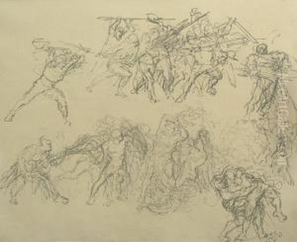 Studies Of Fighting Men Oil Painting by Jan Matejko