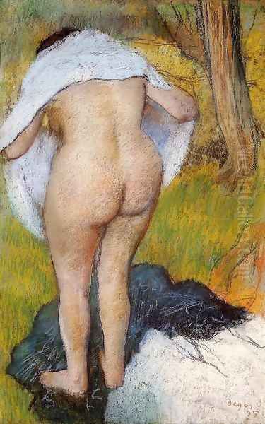 Nude Woman Pulling on Her Clothes Oil Painting by Edgar Degas