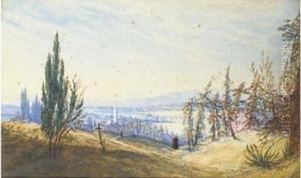 A Distant View Of The Arno, Florence, Morning Oil Painting by John Robert Mather