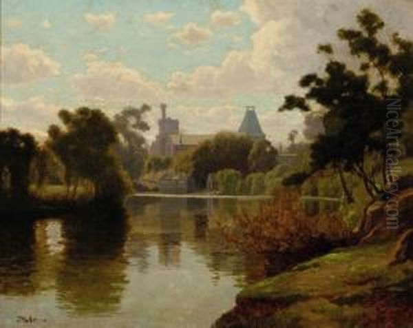 Australian Paper Mill Overlooking The Yarra River From Kew Oil Painting by John Robert Mather