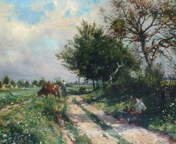 Spring In The Countryside Oil Painting by Paul Mathey