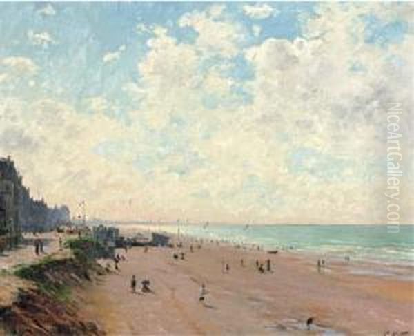 La Plage A Trouville Oil Painting by Paul Mathey