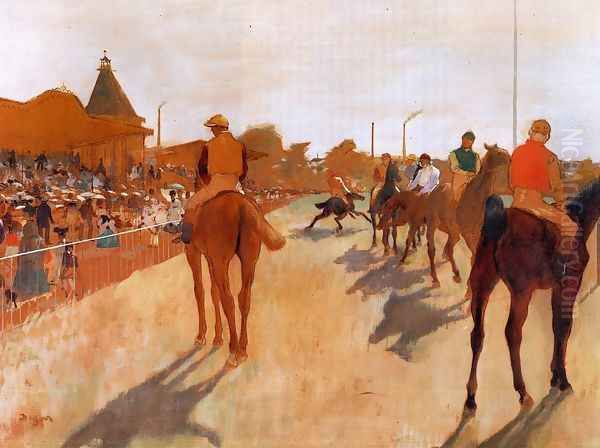 Racehorses in Front of the Grandstand 1866-68 Oil Painting by Edgar Degas