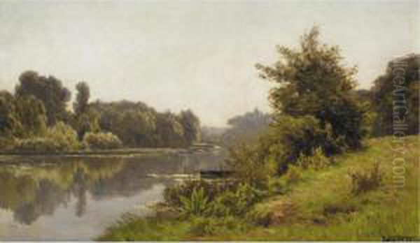 La Marne A Campigny Oil Painting by Gabriel Mathieu