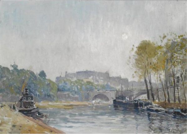 View Of The Seine, Paris Oil Painting by Paul Mathieu