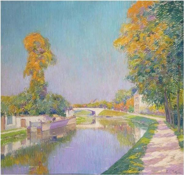 A View Of A Canal, France Oil Painting by Paul Mathieu