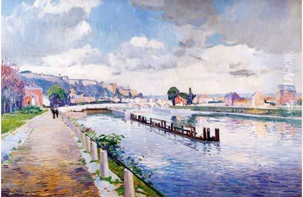 Vue Du Pont De Jambes A Namur Oil Painting by Paul Mathieu